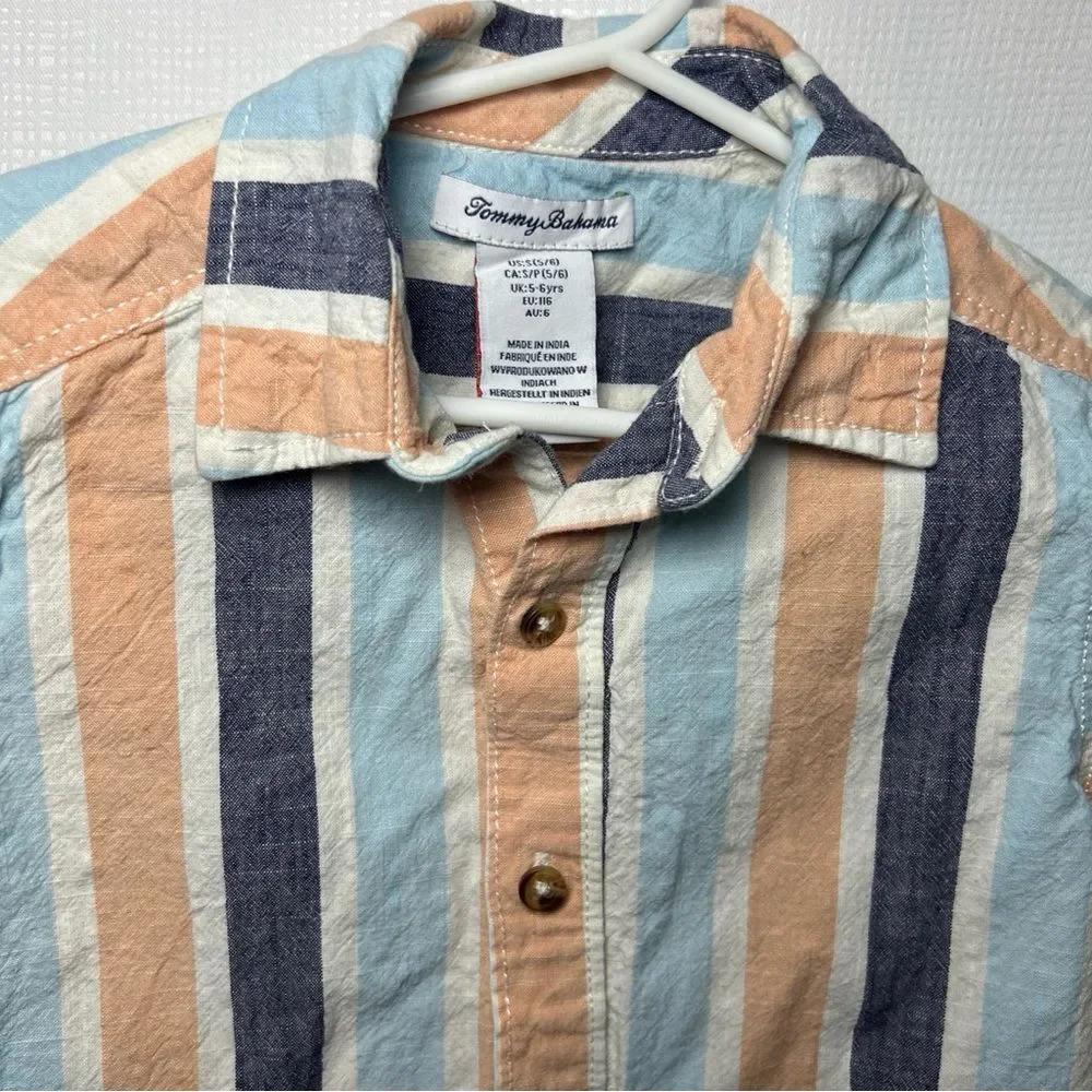 Tommy Bahama Boys Collared Button Down 100% Cotton Striped Shirt, Size Small 5/6